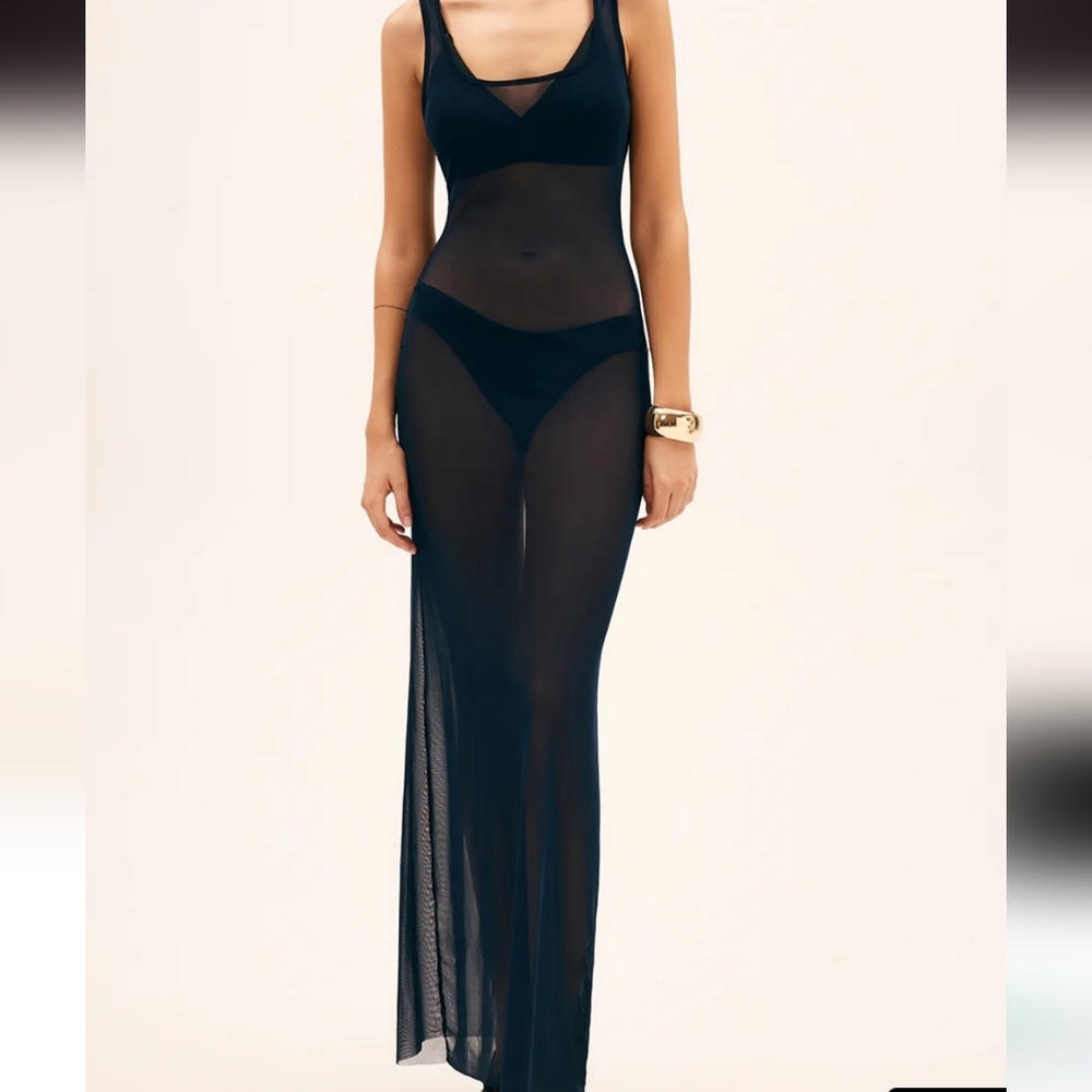 Commense Navy Sheer Maxi Cover Up Dress